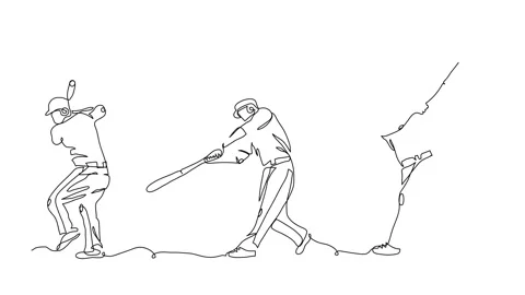 Baseball player swinging the bat in a hit, animated illustration Main motions Stock Footage 300953313