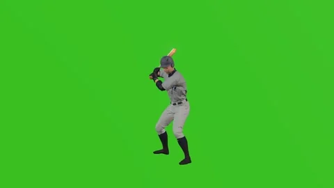 Baseball player swinging with green screen background, Front View Chroma Stock Footage 259197824