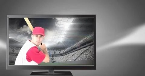 Baseball player on television Foto stock