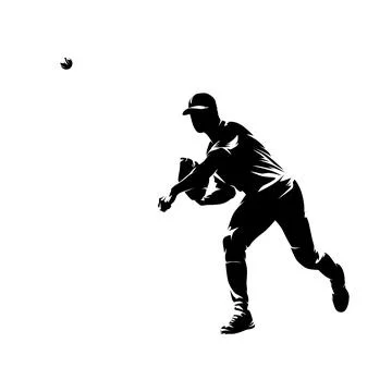 Baseball player throwing ball, isolated vector silhouette, front view Stock Illustration