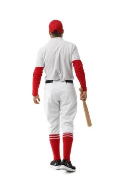 Baseball player walking away with bat sports and athletic lifestyle team spir Stock Photos