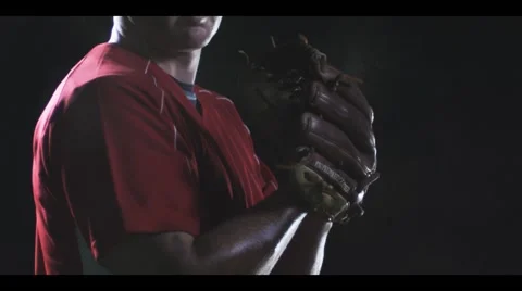 Baseball player warming up hits glove, SLOW MOTION Stock Footage 49623653