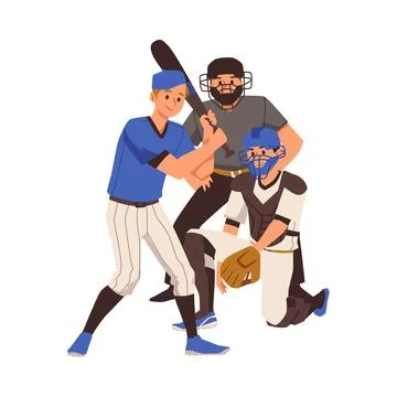 Baseball players - batter, catcher and pitcher, flat vector illustration Stock Illustration
