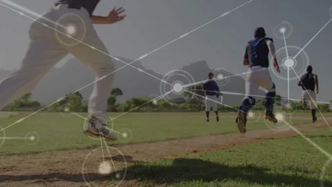 Baseball players sprinting baseline for drill, starting animated nodes and links Stock Footage 331062659