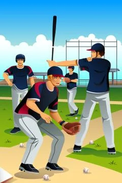 Baseball Players Training Stock Illustration
