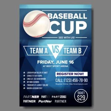 Baseball Poster Vector. Baseball Ball. Design For Sport Bar Promotion. Baseball Stock Illustration