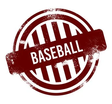 Baseball - red round grunge button, stamp 写真素材