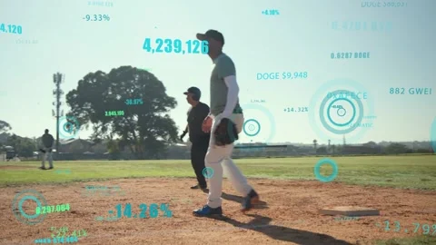 Baseball runner sprinting toward base fielder stepping to tag holding runner AR Stock Footage 333601640