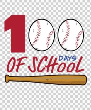 Baseball Of School 100 Days Of School Bat text and black Stock Illustration