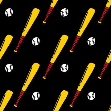 Baseball seamless doodle pattern, vector hand draw illustration Stock Illustration