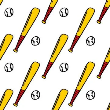 Baseball seamless doodle pattern, vector hand draw illustration Stock Illustration