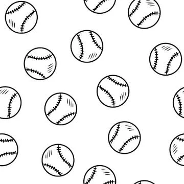 Baseball seamless pattern. Cute doodle hand drawn baseballs background textur Stock Illustration