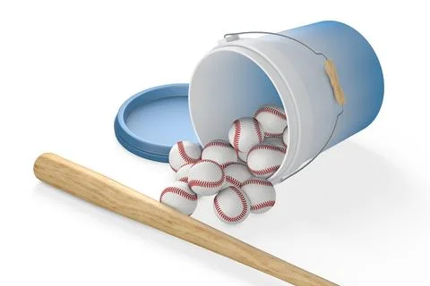 Baseball Set (Bat, Opened Bucket with Balls) Stock Photos