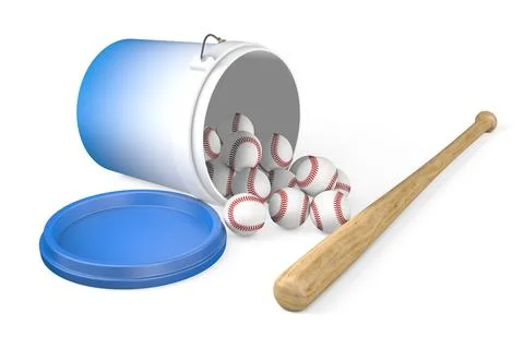 Baseball Set (Bat, Opened Bucket with Balls) Stock Photos