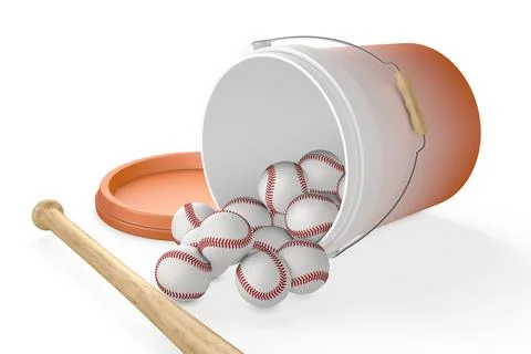 Baseball Set (Bat, Opened Bucket with Balls) Stock Photos