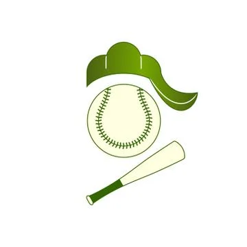 Baseball set with softball green hat and baseball bat vector illustration iso Stock Illustration