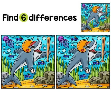 Baseball Shark Find The Differences Stock Illustration