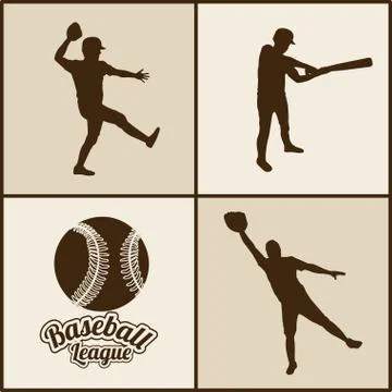 Baseball silhouettes over beige background vector illustration Ilustração Stock