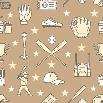 Baseball, softball sport game vector seamless pattern, background with line Illustrazione stock