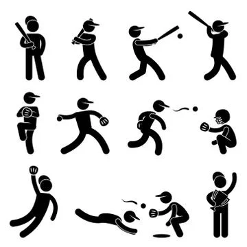Baseball Softball Swing Pitcher Champion Icon Symbol Sign Pictogram Stock Illustration