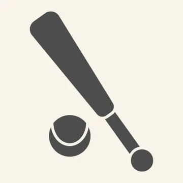 Baseball solid icon. Sports bat and ball glyph style pictogram on beige Stock Illustration