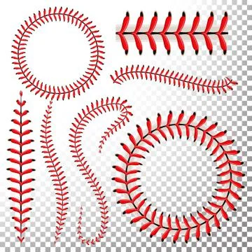 Baseball Stitches Vector Set. Baseball Red Lace Isolated On Transparent Stock Illustration