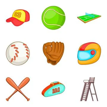 Baseball stuff icons set, cartoon style Stock Illustration
