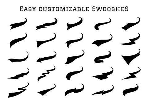 Baseball Swoosh Font Tail Vector Set. Swash Sport Underline Curve Text Line Stock Illustration