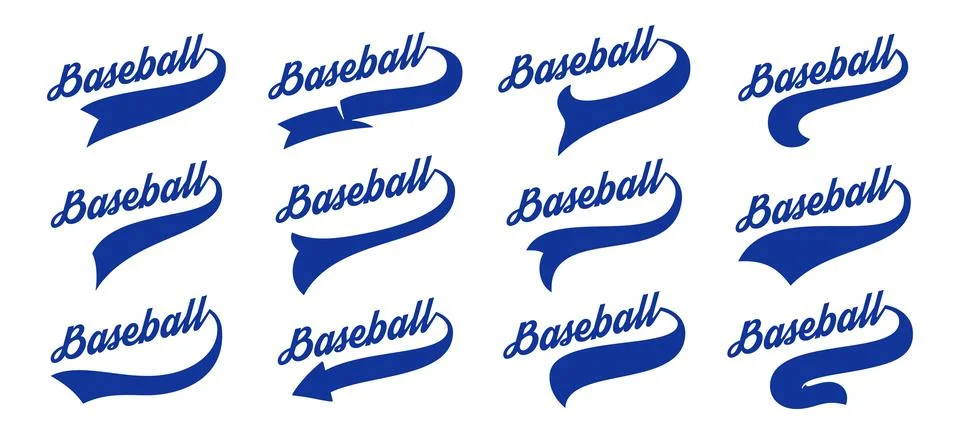 Baseball Swoosh Font Tail Vector Set. Swash Sport Underline Curve Text Line Stock Illustration