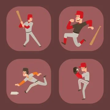 Baseball team player vector sport man in uniform game poses situation Stock Illustration