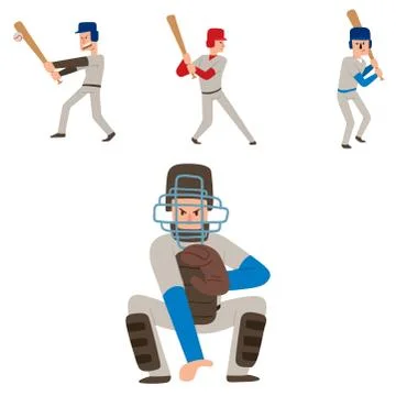 Baseball team player vector sport man in uniform game poses situation Stock Illustration
