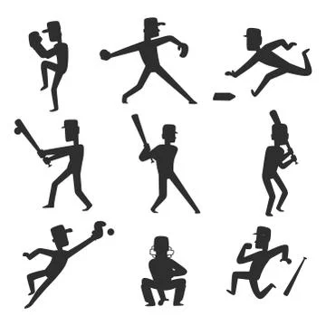 Baseball team player vector sport man silhouette in uniform game poses situation Stock Illustration