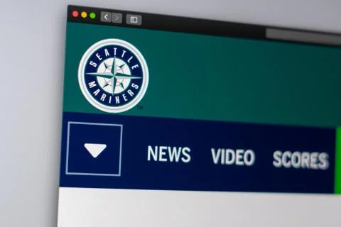 Baseball team Seattle Mariners website homepage. Close up of team logo.  Stock Photos