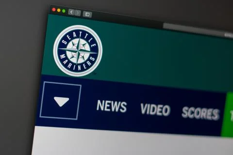Baseball team Seattle Mariners website homepage. Close up of team logo.  Stock Photos