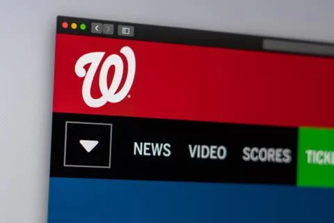 Baseball team Washington Nationals website homepage. Close up of team logo.  Stock Photos