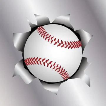 Baseball thru metal sheet. Stock Illustration
