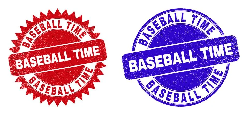 BASEBALL TIME Round and Rosette Seals with Unclean Texture Stock Illustration