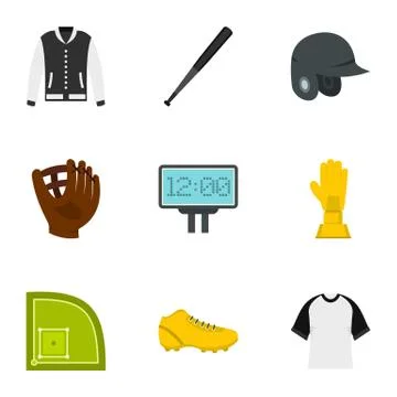 Baseball tournament icons set, flat style Stock Illustration