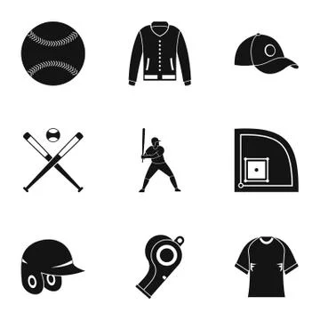 Baseball tournament icons set, simple style Stock Illustration