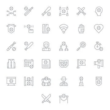 Baseball Vector Graphics featuring 32 Thin Line Grid Fitted 64x64 Designs Stockillustratie
