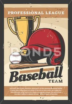 Baseball vector sport helmet, bat, ball and trophy Stock Illustration