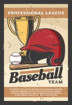 Baseball vector sport helmet, bat, ball and trophy Stock Illustration