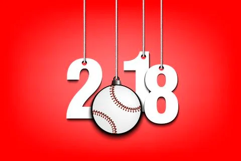Baseballl  and 2018 hanging on strings Stock Illustration