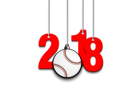 Baseballl  and 2018 hanging on strings Illustrazione stock