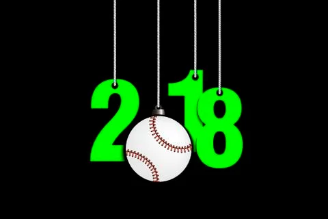 Baseballl  and 2018 hanging on strings Stock Illustration