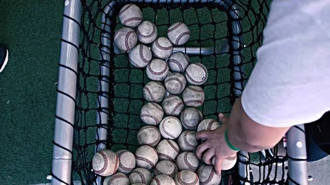 Baseballs Being Used For Spring Training Practice Vídeo Stock 106474896