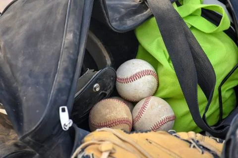 Baseballs in duffel bag Stock Photos