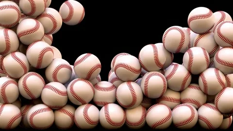 Baseballs fall continuously and fill the screen, baseball 3d render Stock Footage 346903928