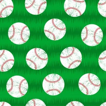 Baseballs on grass seamless pattern Stock Illustration