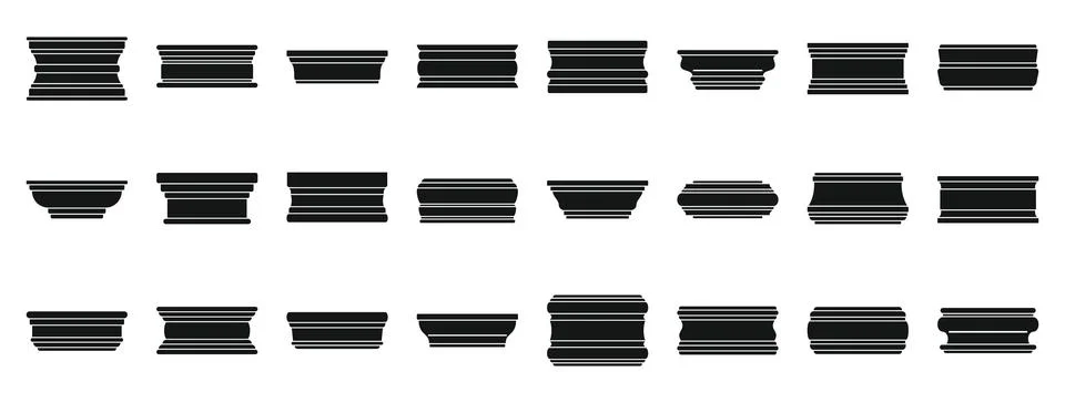 Baseboard molding icons set. Architectural column bases in different styles a Stock Illustration